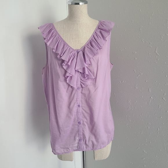 LOFT Tops - LOFT Purple ruffle sleeveless top size L -P1